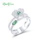 SANTUZZA 925 Sterling Silver Rings Sparkling White CZ Green Spinel Orchid Flower Jewelry