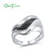 SANTUZZA 925 Sterling Silver Rings Black Spinel White Cubic Zirconia Ring Fine Jewelry