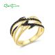 SANTUZZA 925 Sterling Silver Rings Black Spinel Yellow Plated Fine Jewelry