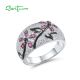 SANTUZZA 925 Sterling Silver Ring Created Ruby Black Spine White Cubic Zirconia Jewelry