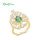 SANTUZZA 925 Sterling Silver Ring Green Spinel White CZ Cluster Jewelry