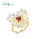 SANTUZZA 925 Sterling Silver Ring White CZ Red Heart Jewelry