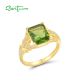 SANTUZZA 925 Sterling Silver Ring Green Glass White Cubic Zirconia Yellow Plated Fine Jewelry