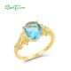 SANTUZZA 925 Sterling Silver Ring Blue Glass White Cubic Zirconia Yellow Plated Fine Jewelry