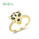 SANTUZZA 925 Sterling Silver Ring Green Spinel White CZ Gold Plated Leopard Fine Jewelry