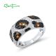 SANTUZZA 925 Sterling Silver Rings Black Yellow White CZ Leopard Skin Jewelry