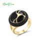 SANTUZZA 925 Sterling Silver Oriental Ring Black Spinel Antique Look Enamel Jewelry