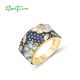 SANTUZZA Genuine 925 Sterling Silver Ring Sparkling Blue Spinel Colorful Flower Jewelry