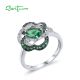 SANTUZZA 925 Sterling Silver Ring Green Spinel White CZ Flower Jewelry