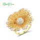 SANTUZZA 925 Sterling Silver Rings Yellow Nano Crystal Sun Flower Jewelry