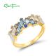 SANTUZZA 925 Sterling Silver Rings Blue Spinel White CZ Elegant Tapper Jewelry