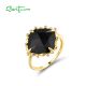 SANTUZZA 925 Sterling Silver Rings For Women Sparkling Black Agate Grand Square Jewelry