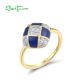 SANTUZZA 925 Sterling Silver Rings Genuine White CZ Blue Square Enamel Jewelry