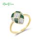 SANTUZZA 925 Sterling Silver Rings White CZ Green Pear Enamel Jewelry