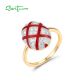 SANTUZZA 925 Sterling Silver Rings White CZ Red Oval Cross Enamel Jewelry