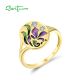 SANTUZZA 925 Sterling Silver Rings White CZ Purple Flower Enamel Jewelry