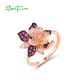 SANTUZZA 925 Sterling Silver Ring Created Pink Sapphire Charming Flower Jewelry