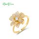 SANTUZZA 925 Sterling Silver Rings Sparkling Synthetic Zircon Fantastic Flower Jewelry