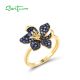 SANTUZZA 925 Sterling Silver Rings Blue Spinel Luminous Flower Jewelry