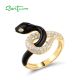 SANTUZZA 925 Sterling Silver Ring White CZ Enamel Glamorous Snake Animal Jewelry