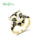 SANTUZZA 925 Sterling Silver Black White Leopard Ring Green Spinel Animal Jewelry Enamel