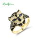 SANTUZZA 925 Sterling Silver Ring Black Safari Leopard Green Spinel Fine Jewelry Enamel