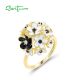 SANTUZZA 925 Sterling Silver Rings White Black Flower Ball Enamel Jewelry 