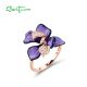 SANTUZZA 925 Sterling Silver Ring Zircon Purple Enamel Flower Jewelry