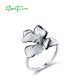 SANTUZZA 925 Sterling Silver Ring Sparkling Zircon White Enamel Flower Jewelry