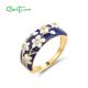 SANTUZZA 925 Sterling Silver Rings White CZ Flower Enamel Fine Jewelry