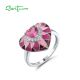 SANTUZZA 925 Sterling Silver Rings Pink Stone Enamel Sweet Heart Jewelry