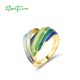 SANTUZZA 925 Sterling Silver Rings Green & Blue Enamel Twisted Pattern Jewelry