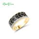 SANTUZZA 925 Sterling Silver Ring White CZ Black Enamel Antique Design Jewelry