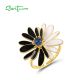 SANTUZZA 925 Sterling Silver Rings White Black Enamel Chic Daisy Jewelry