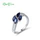 SANTUZZA 925 Sterling Silver Rings White CZ Created Blue Sapphire Jewelry