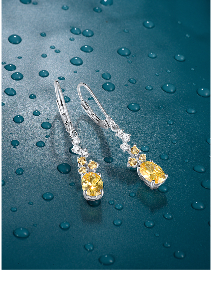 SANTUZZA 925 Sterling Silver Earrings Yellow CZ Yellow Nano CZ White CZ  Dangling Jewelry